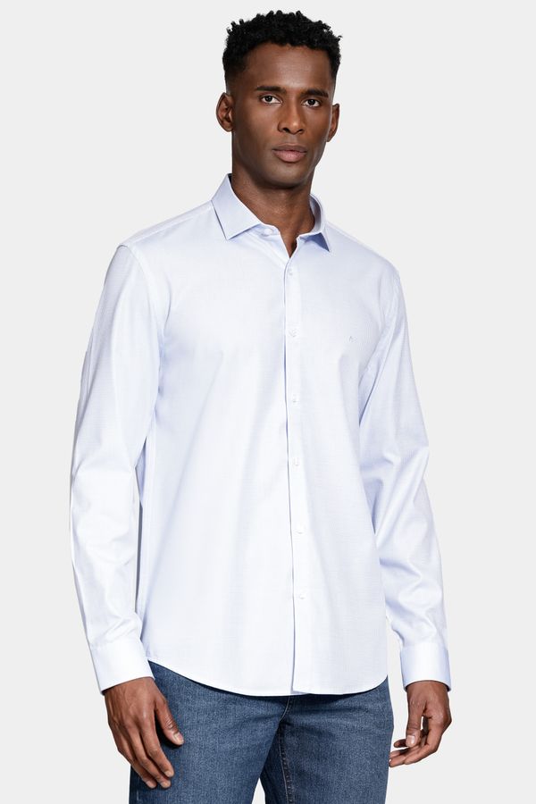 Camisa Manga Longa Regular Tricoline Algodão Textura Azul Claro - P