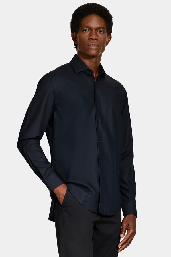 Camisa Manga Longa Slim Catar Melange Marinho - P