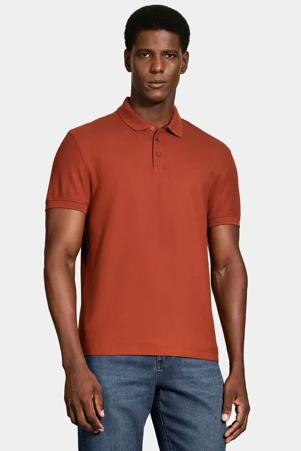 Polo Manga Curta Cotton Piquet Basic Tijolo - P