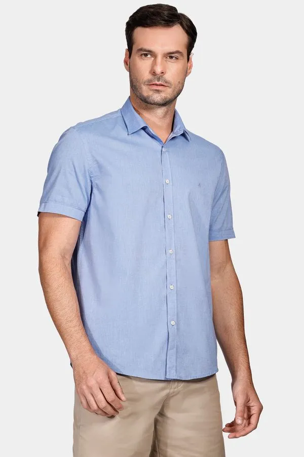 Camisa Manga Curta Fio a Fio Antilia Azul Jeans - 5G
