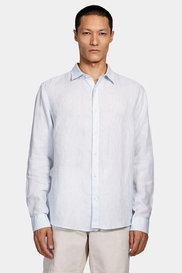 Camisa Manga Longa Slim em Linho Irlandês Azul Claro - M