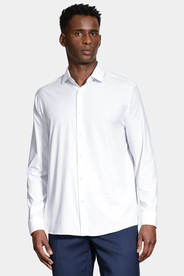 Camisa Manga Longa Tech Flex Maxi Xadrez Branca e Azul - P