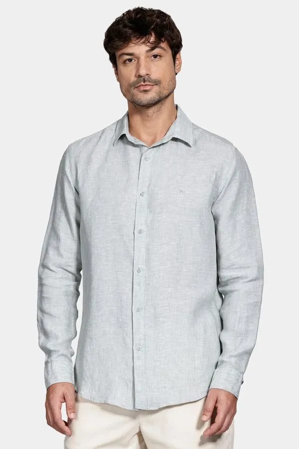 Camisa Manga Longa Slim em Linho Irlandês Verde Claro - M