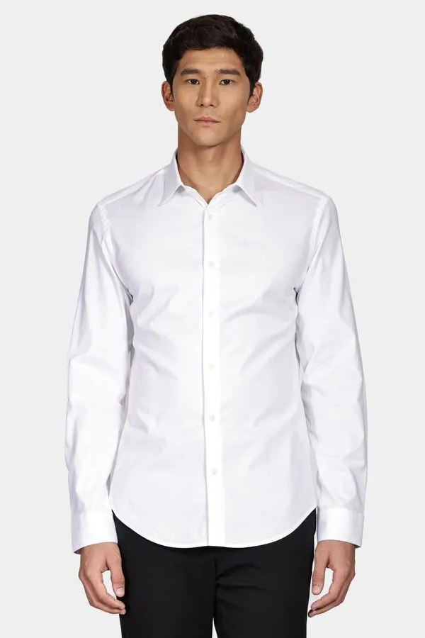 Camisa Manga Longa Slim Pima Stretch Maquinetada Branco - M