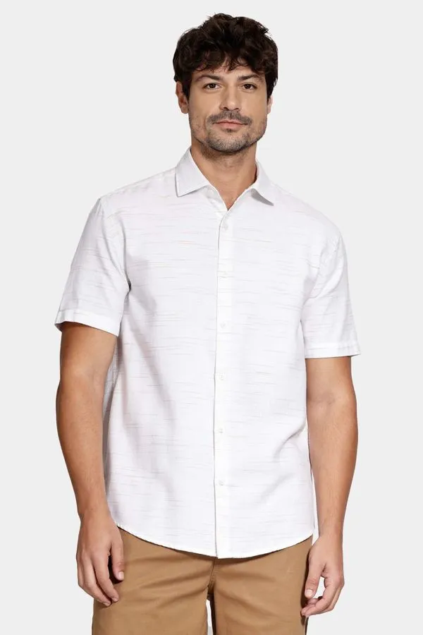 Camisa Regular Algodão Nature Oregon Manga Curta Off White Com Natural - M