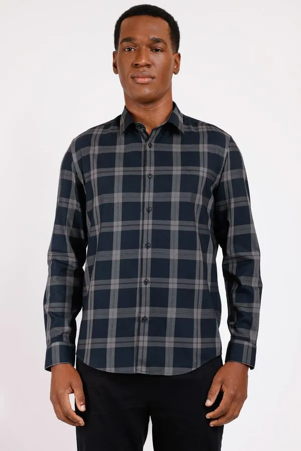 Camisa Manga Longa Regular em Sarja Maxi Xadrez Grafite - P