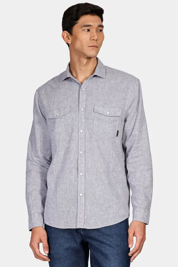Camisa Manga Longa Regular Linho Misto Surat Cinza - M
