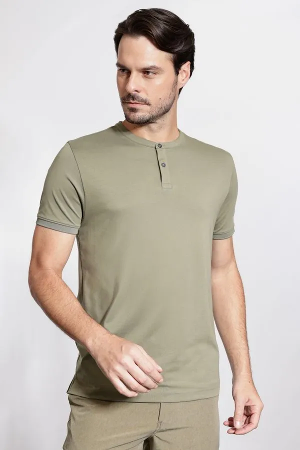 Camiseta Manga Curta Henley Pima Performing Verde - GG