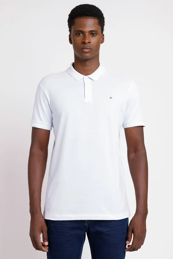 Polo Manga Curta Friso Jacquard Branco - P