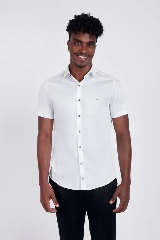 Camisa Slim Cetim Com Elastano Branco - GG