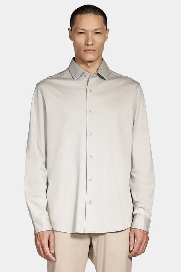 Camisa Manga Longa Slim Algodão Modal e Seda Cáqui - G