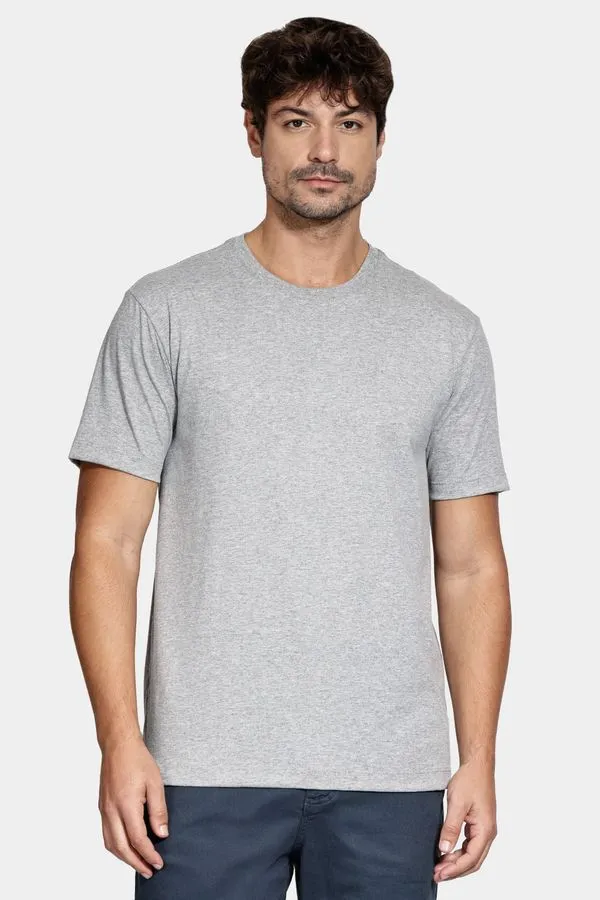 Camiseta Manga Curta Bordado Básica Cinza Mescla - M