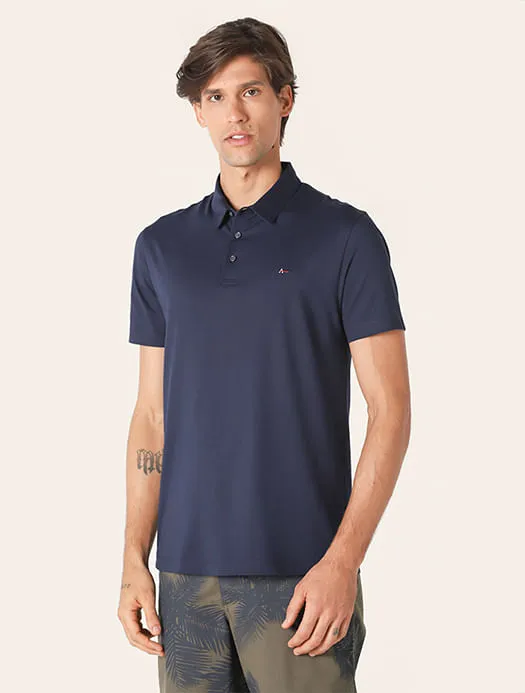 Polo Manga Curta Algodão Pima Azul - GG