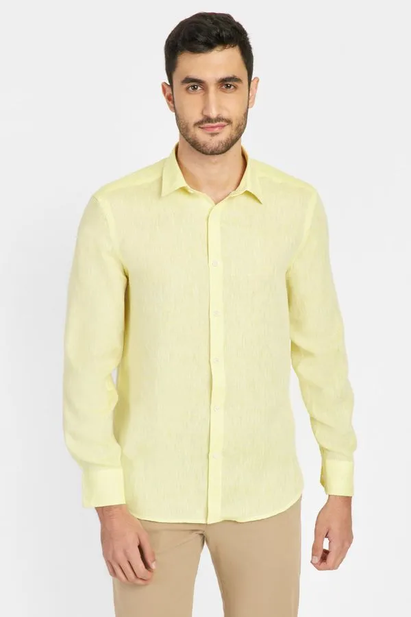 Camisa Manga Longa Slim em Linho Irlandês Amarelo Medio - P