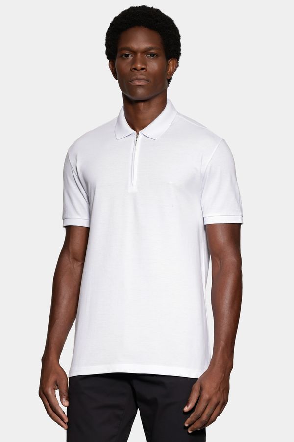 Polo Manga Curta Ziper Piquet Simples Branco - XGG