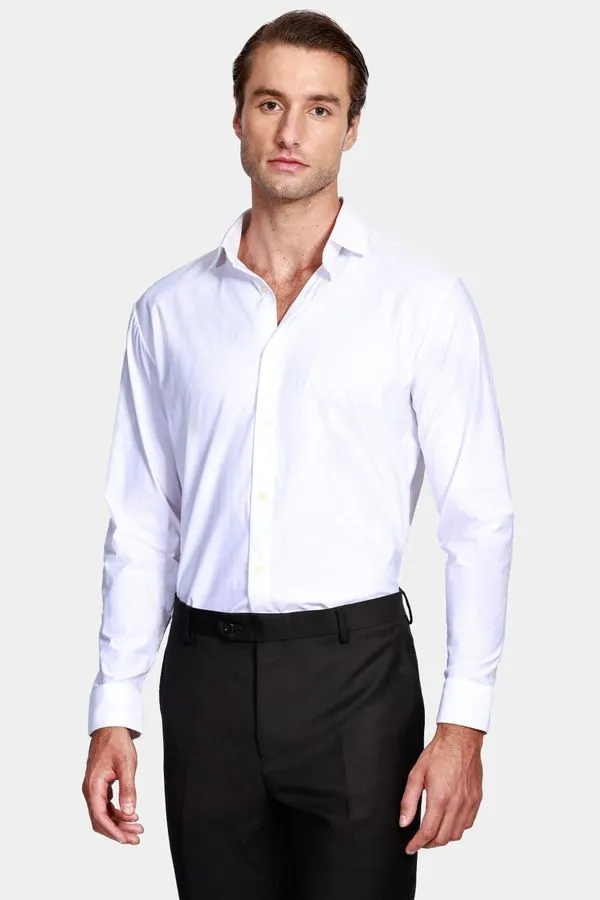 Camisa Manga Longa Regular Tech Flex Xadrez Falso Liso Branco - M