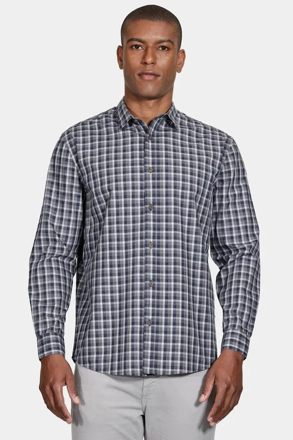 Camisa Manga Longa Regular Xadrez Mescla Cinza/Azul Jeans - P