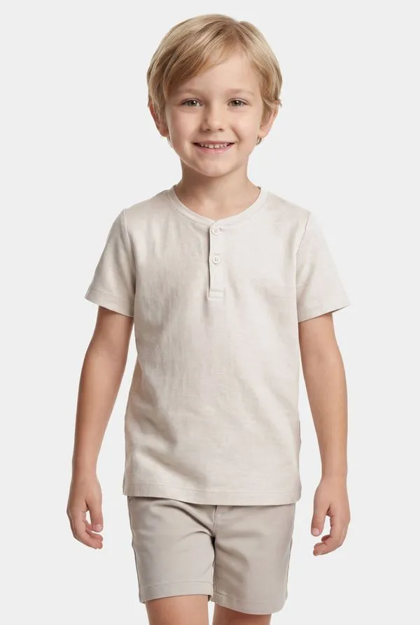 Camiseta Manga Curta Infantil Malha Tricot Marfim 116 - 2