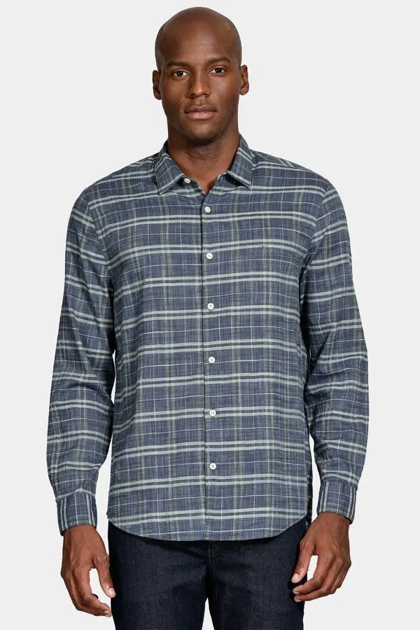 Camisa Manga Longa Regular Xadrez Rústica Marinho Com Verde - XGG
