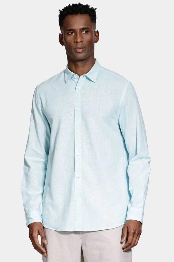 Camisa Manga Longa Regular Algodão Com Bordado Azul Claro - M
