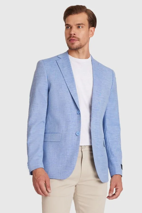 Paletó Texturizado Super Slim Azul Claro - 56