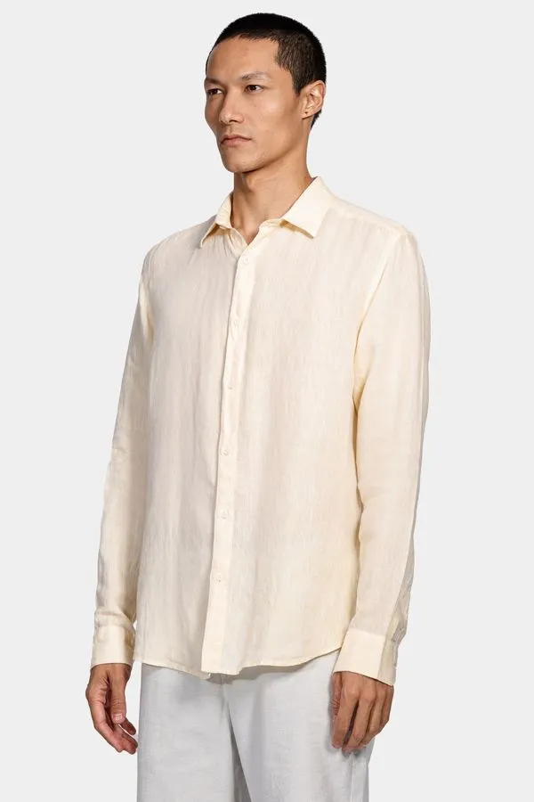 Camisa Manga Longa Slim em Linho Irlandês Amarelo - GG