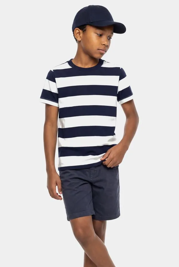 Camiseta Manga Curta Infantil Malha Listrada Navy Navy Com Off White - XPP