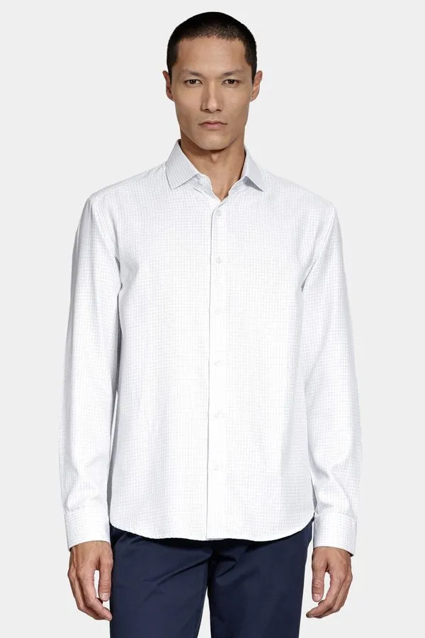 Camisa Manga Longa Slim Xadrez Branco Com Azul - P