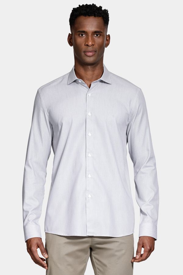 Camisa Slim Tricoline Maquinetada Manga Longa Cinza - XGG