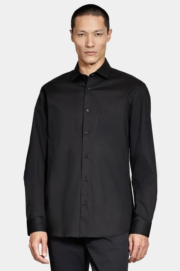 Camisa Manga Longa Slim Tricoline Algodão Preto - M