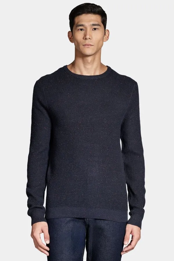 Tricot Manga Longa Botone Waffle Marinho - G