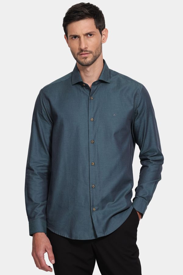 Camisa Manga Longa Regular Algodao Lisa Pinpoint Verde Escuro - XXG