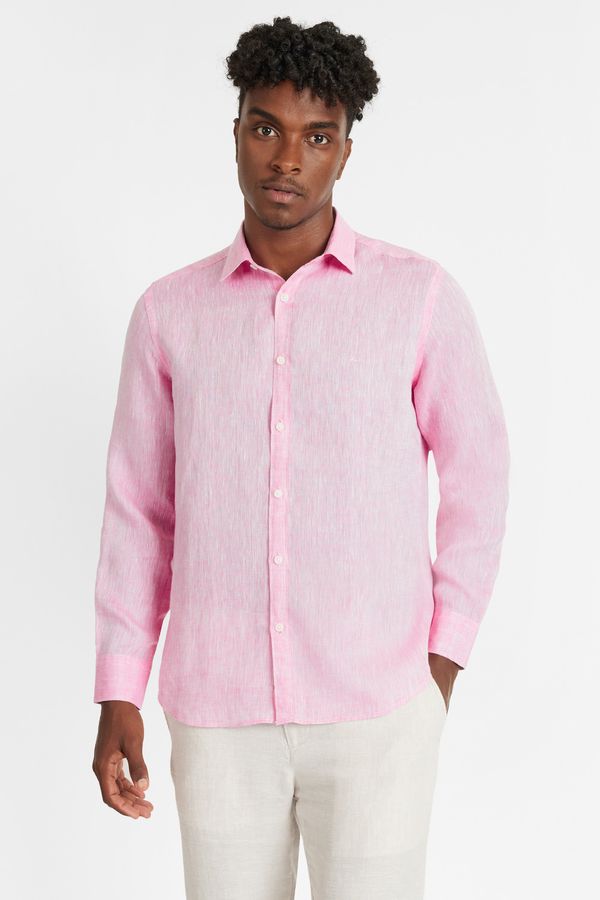 Camisa Manga Longa Slim em Linho Irlandês Pink - G