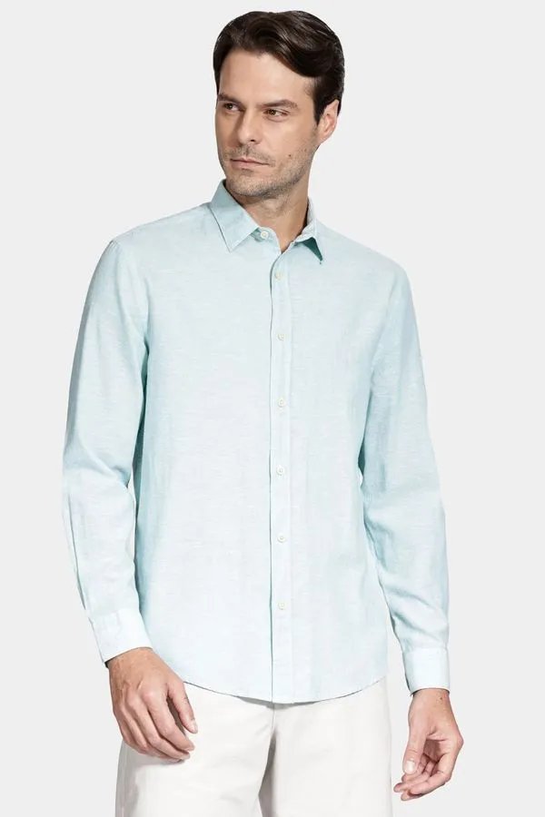 Camisa Manga Longa Slim Linho Azul Piscina - GG