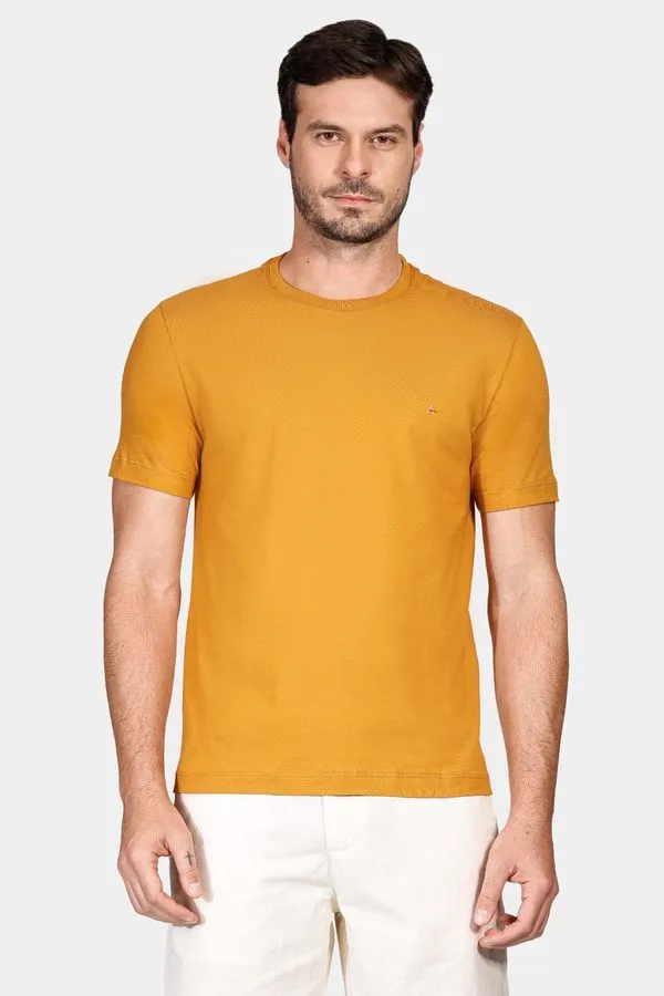 Camiseta Manga Curta Bordado Mostarda - M