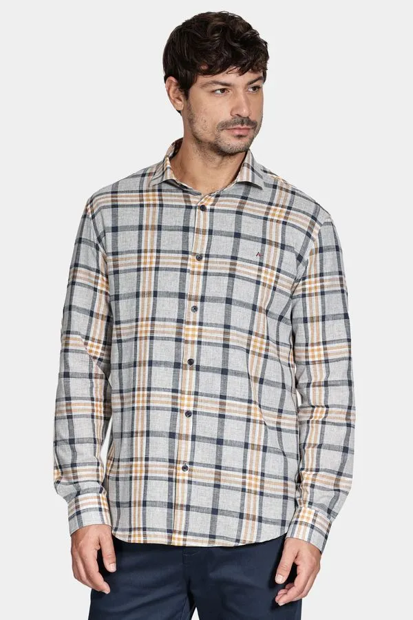 Camisa Manga Longa Slim Flame Xadrez Marinho - G