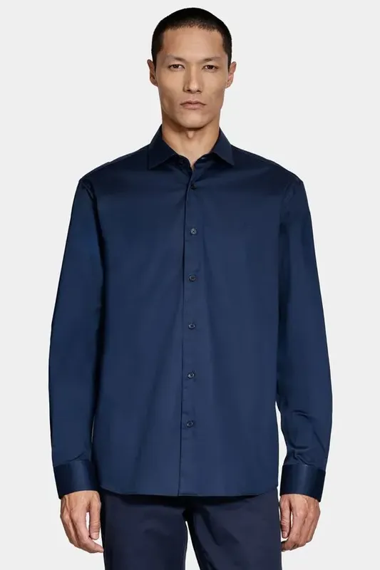 Camisa Manga Longa Slim Tricoline Algodão Marinho - P