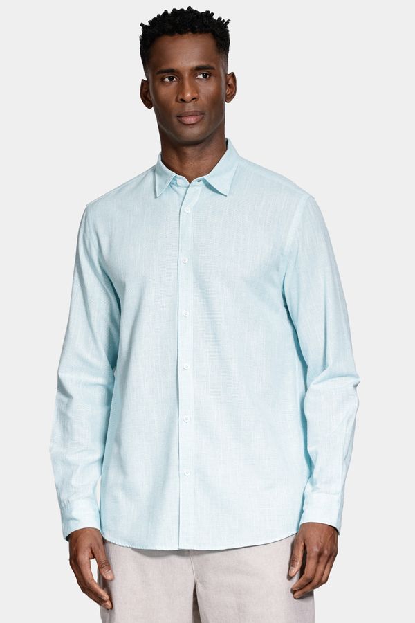 Camisa Manga Longa Regular Algodão Com Bordado Azul Claro - GG