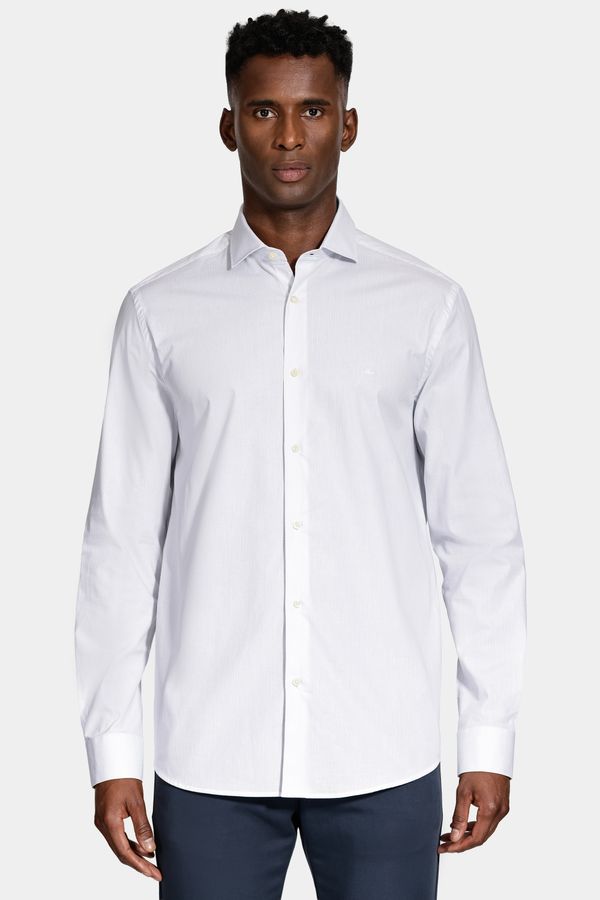 Camisa Manga Longa Slim Micro Listras Branco Com Azul Claro - XGG