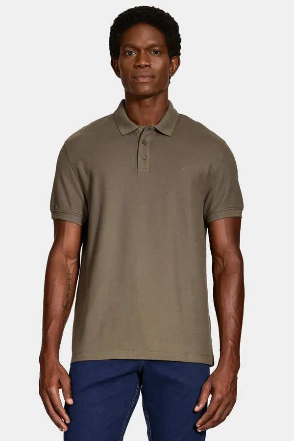 Polo Manga Curta Cotton Piquet Basic Verde Oliva - M