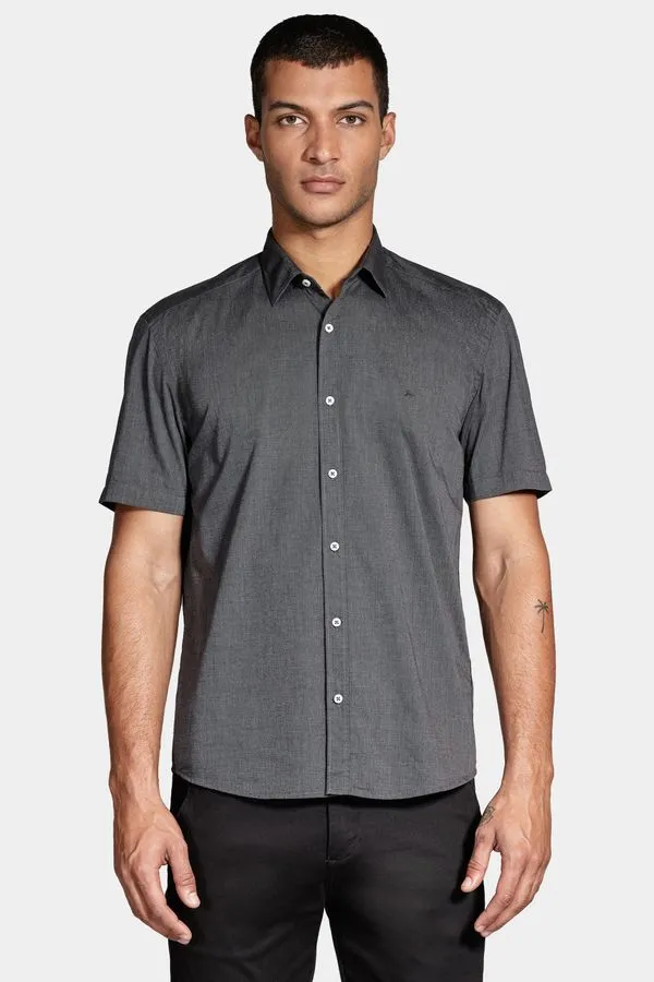 Camisa Manga Curta Slim Fio a Fio Antilia Preto - P