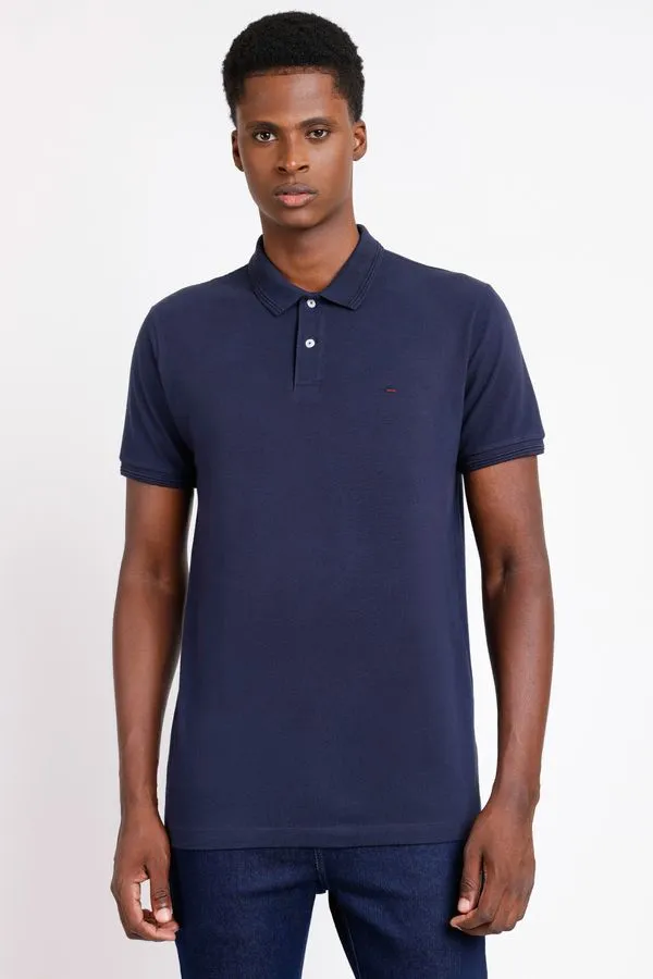 Polo Manga Curta Friso Jacquard Marinho - Produto Com Divergência - P