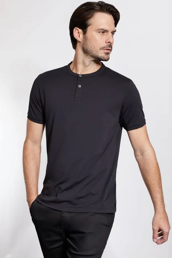 Camiseta Manga Curta Henley Pima Performing Preto - M