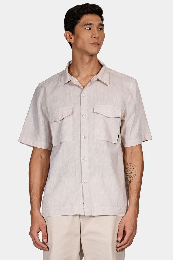Camisa Manga Curta Regular Linho e Algodão Surat Areia - G