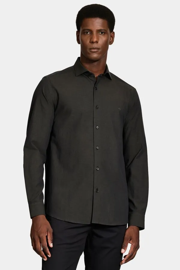 Camisa Manga Longa Slim Black Marrom - XGG