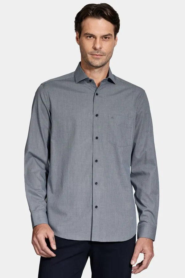 Camisa Algodão Regular Manga Longa Xadrez Marinho/Azul Claro - P
