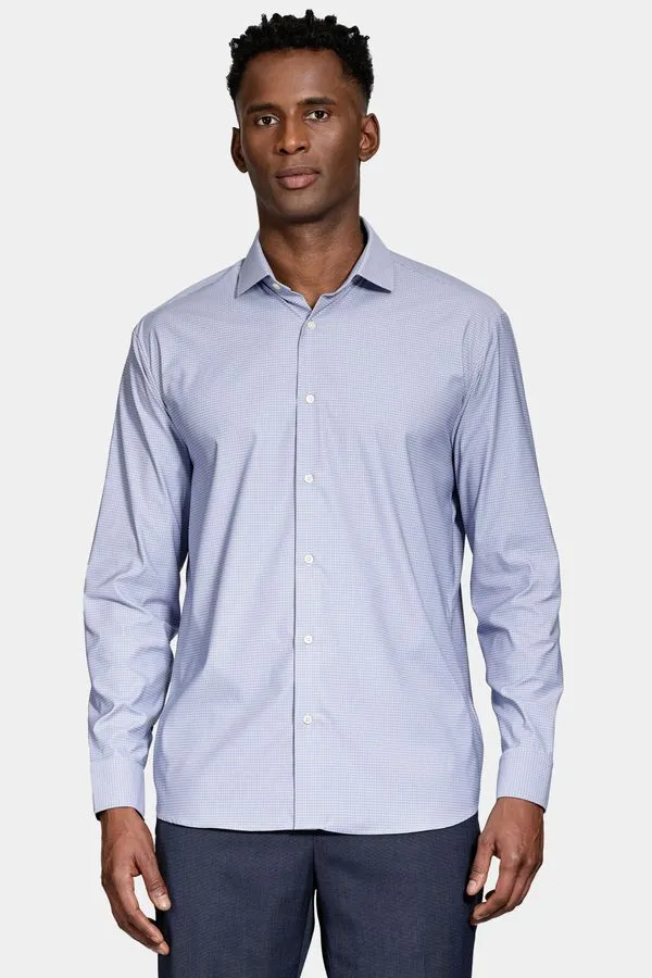 Camisa Manga Longa Regular Tech Flex Xadrez Azul Com Branco - GG