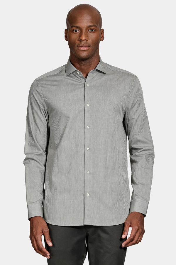 Camisa Manga Longa Algodão Listrada Branco Com Verde - GG