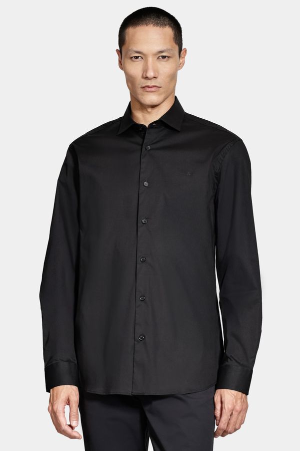 Camisa Manga Longa Slim Tricoline Algodão Preto - G
