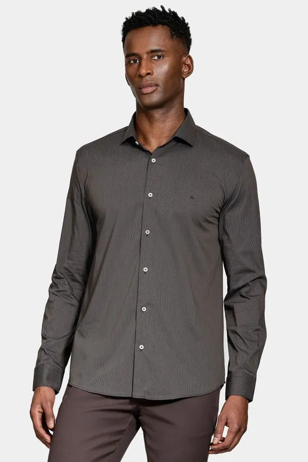Camisa Manga Longa Algodão Tech Xadrez Preto Com Caqui - M